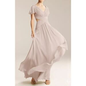 AW BRIDAL 2 XS biscotti cream Clelia cutout bridesmaid formal maxi dress NEW B30